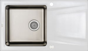 Chiuvete hibrid - Chiuveta bucatarie hibrida din inox si compozit cu picurator alb mat Deante Prime T113