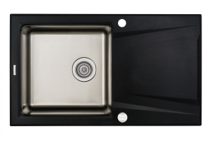 Chiuvete hibrid - Chiuveta bucatarie hibrida din inox si compozit cu picurator grafit metalic Deante Prime T113