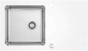 Chiuvete hibrid - Chiuveta bucatarie inox si sticla cu picurator alba Deante Pallas 0W2C