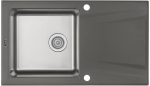 Chiuvete hibrid - Chiuveta bucatarie hibrida din inox si compozit cu picurator antracit metalic Deante Prime T113
