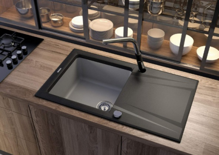 Chiuveta bucatarie hibrid din granit, culoare grafit/gri, Deante Prime [1]