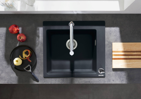 Chiuveta bucatarie neagra SilicaTec si baterie bucatarie crom cu dus extractibil Hansgrohe 43217000 [1]