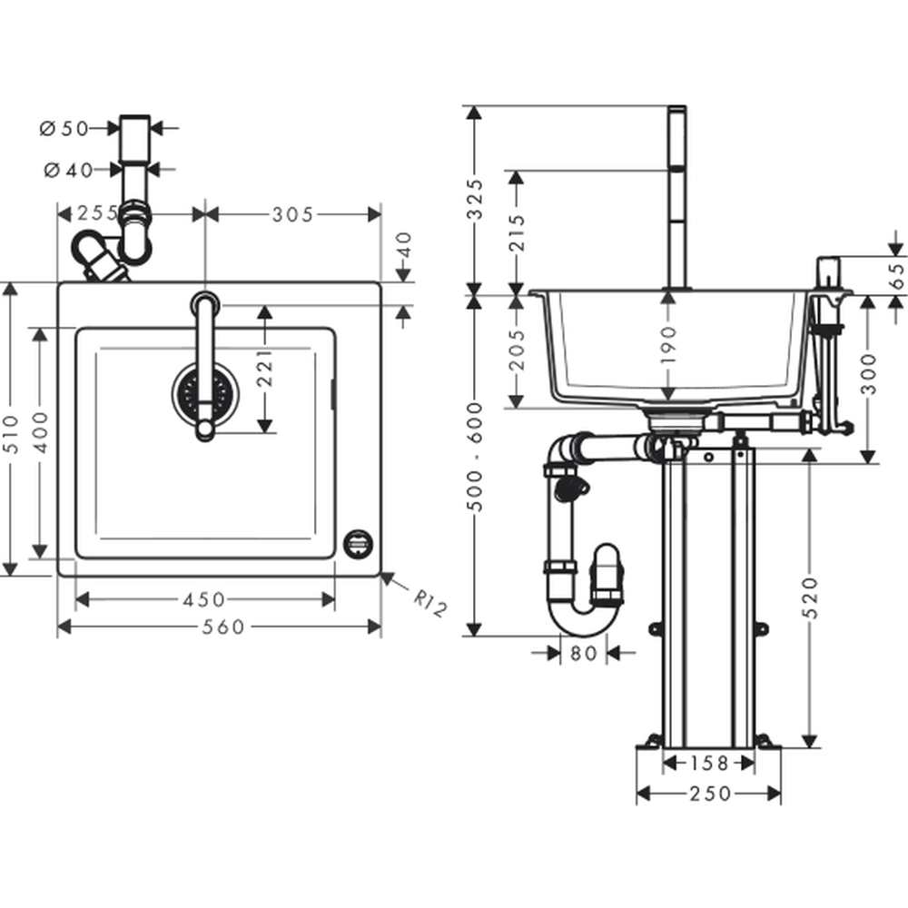 Chiuveta bucatarie neagra SilicaTec si baterie bucatarie crom cu dus extractibil Hansgrohe 43217000 [2]