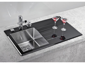 Chiuveta bucatarie inox si sticla neagra, cuva stanga, Alveus Crystalix 10 [1]