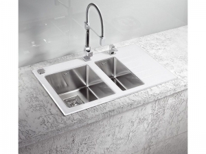 Chiuveta bucatarie alba sticla si inox, cuva stanga, Alveus Crystalix 20 [1]