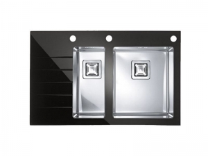 Bucatarie - Chiuveta bucatarie neagra sticla si inox, cuva dreapta, Alveus Crystalix 20