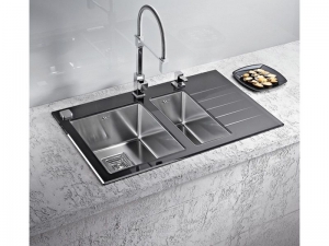 Chiuveta bucatarie neagra sticla si inox, cuva stanga, Alveus Crystalix 20 [1]