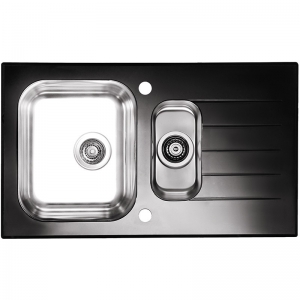 Bucatarie - Chiuveta bucatarie inox doua cuve si sticla securizata neagra Alveus Glassix 20
