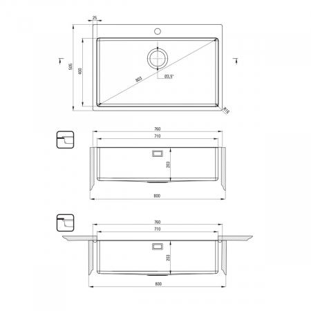 Chiuveta bucatarie din inox, otel,  76x50.5x20.3 cm, Deante Olfato [2]