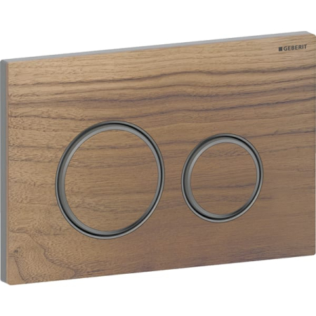 Rezervoare WC - Clapeta actionare dubla rezervor wc, nuc american cu inel de design crom negru, Geberit Sigma50