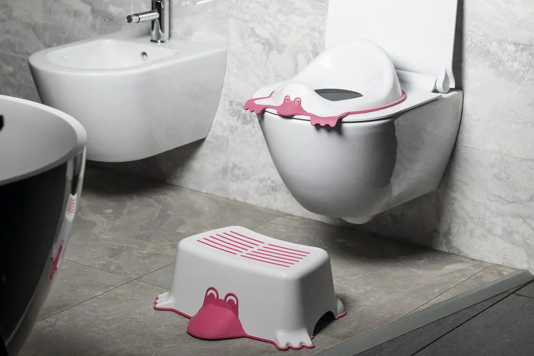 Colac WC copii fara capac, 43,4 cm x 29,4 cm, roz. plastic, Aqualine Duck [2]