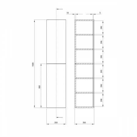 Dulap de baie suspendat, coloana, cu doua usi, 160 cm, negru, MDF,  Deante Prizma [3]