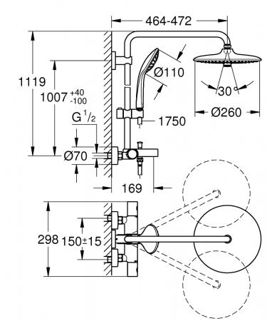 Coloana de dus crom cu baterie termostatata Grohe Euphoria System 260 [7]