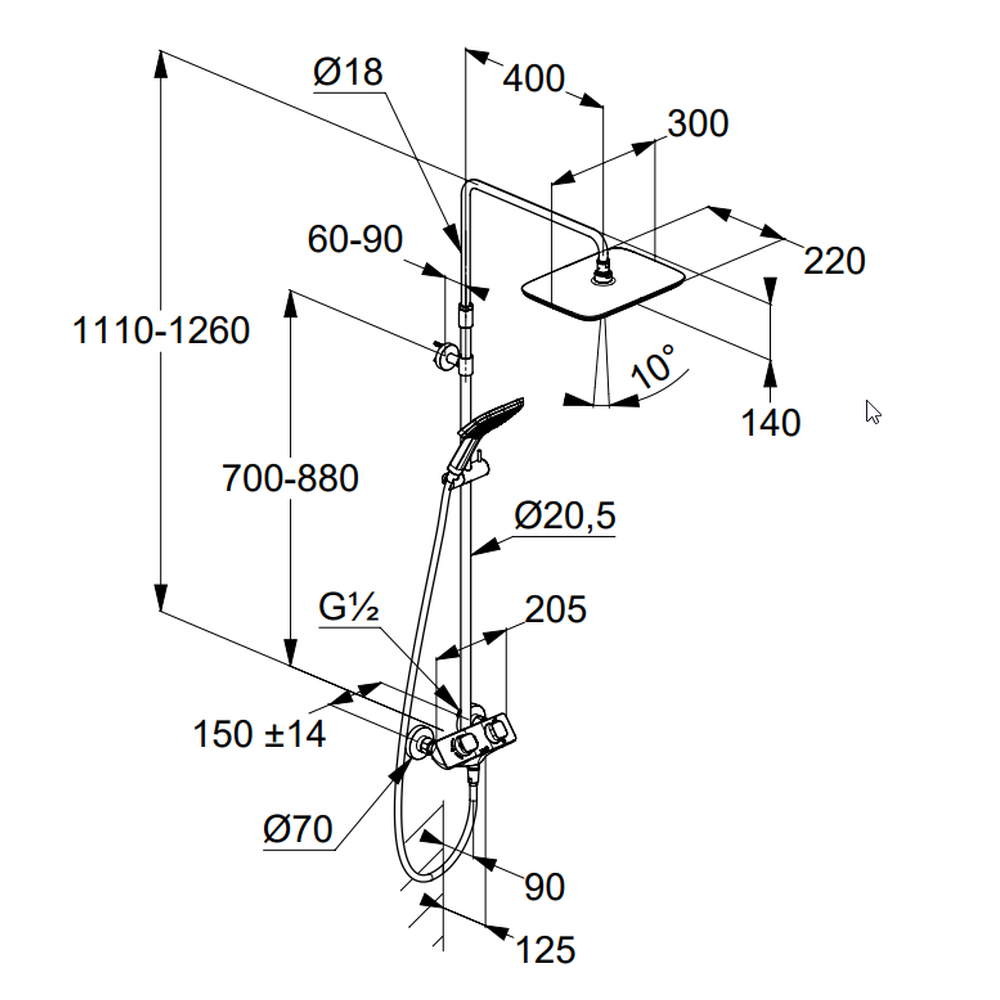 Coloana de dus crom cu baterie termostatata Kludi Cockpit Explorer 8005005-00 [1]