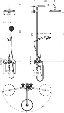 Coloana de dus crom cu baterie termostatata si palarie rotunda Hansgrohe Axor Montreux 240 [2]