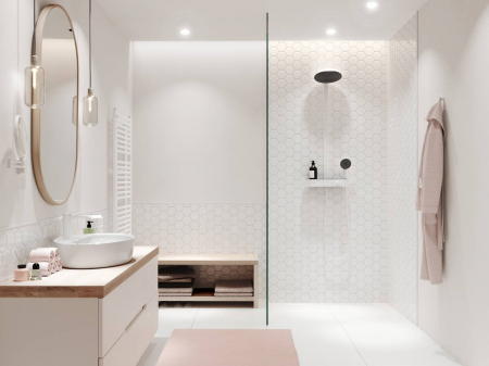 Coloana de dus alb mat Pulsify S cu baterie termostatata Hansgrohe ShowerTablet Select 400 [1]