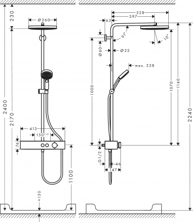 Coloana de dus crom lucios Pulsify S 1jet cu baterie termostatata Hansgrohe ShowerTablet Select 400 [2]