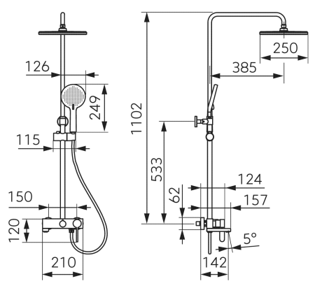 Coloana de dus cu baterie cada/dus si bara dus reglabila, alba, ZAFFIRO [1]