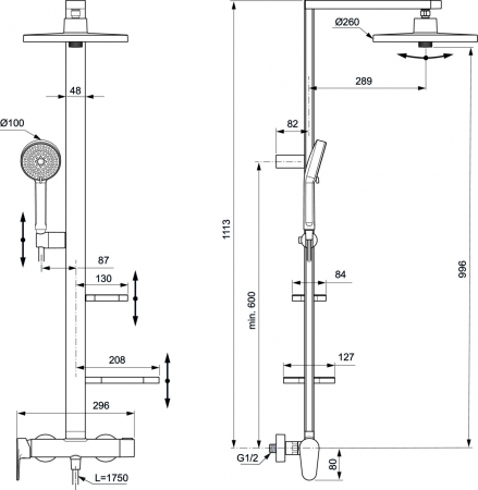 Coloana de dus cu baterie monocomanda Ideal Standard Alu+ argintiu mat [6]