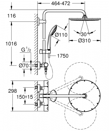 Coloana de dus cu baterie termostatata Grohe Euphoria System 310 auriu periat Cool Sunrise [1]
