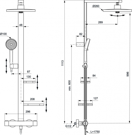 Coloana de dus cu baterie termostatata Ideal Standard Alu+ argintiu mat [6]