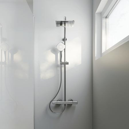 Coloana de dus cu baterie termostatata Ideal Standard Ceratherm T100 crom lucios, palarie patrata [2]