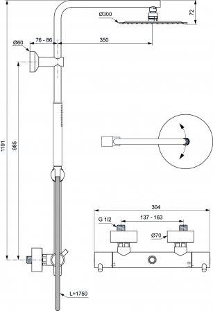 Coloana de dus cu baterie termostatata Ideal Standard Ceratherm T125 auriu periat [7]