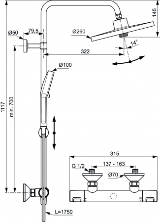 Coloana de dus cu baterie termostatata Ideal Standard Ceratherm T25+ crom lucios [6]