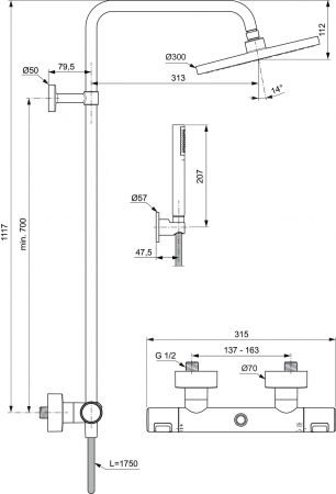 Coloana de dus cu baterie termostatata Ideal Standard Ceratherm T25 negru mat [6]