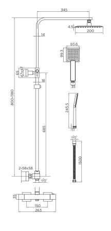 Coloana de dus cu baterie termostatata, neagra, Cersanit Bari [1]