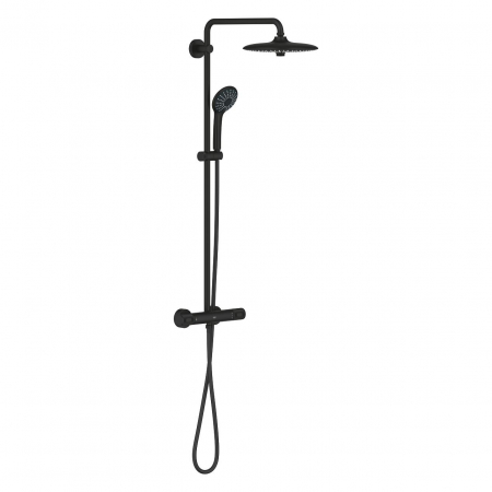 Coloane de dus - Coloana de dus cu baterie termostatata si pipa, culoare negru mat, Grohe Euphoria 260