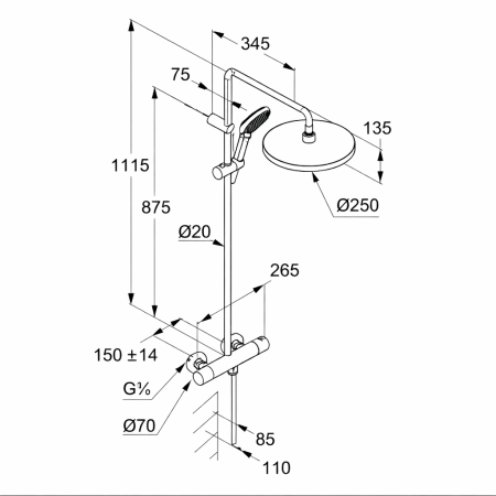 Coloana de dus cu termostat si dus de ploaie crom, Kludi Dive X [1]