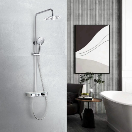 Coloana de dus termostatata din alama, crom lucios, cu polita integrata și set dus, LaVita Coral [1]