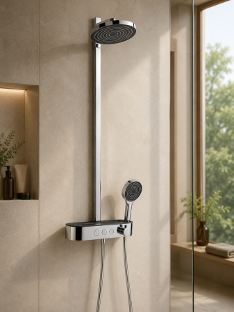 Coloane de dus - Coloana dus, baterie termostatata, palarie 26 cm, 3 jeturi, crom, Form Relax