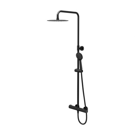 Coloane de dus - Coloana dus cu baterie termostatata neagra 25 cm, otel inoxidabil si dus de mana Cersanit City