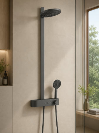 Coloane de dus - Coloana dus gri mat, palarie 26 cm, 3 jeturi, Form Relax