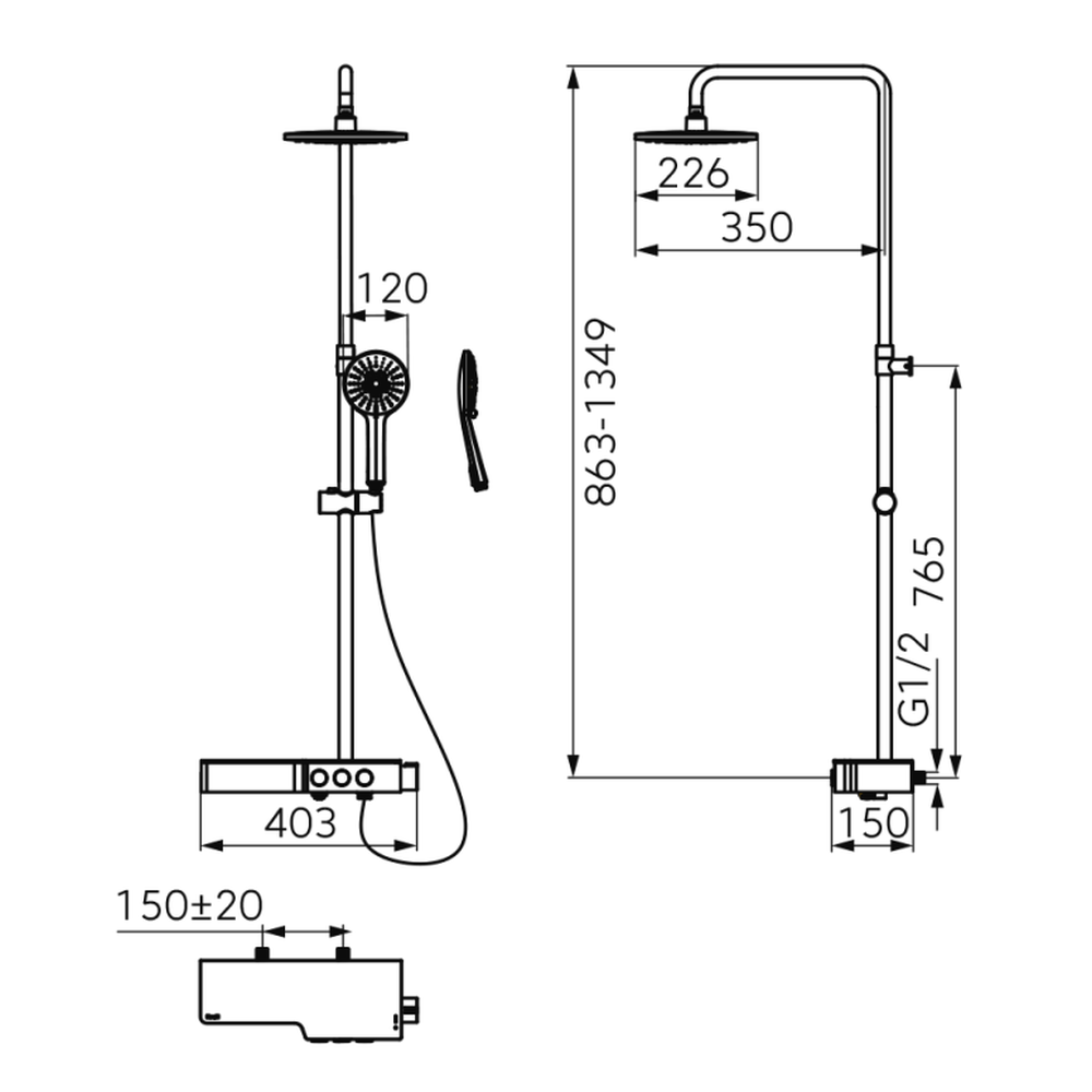 Coloana de dus FDesign Tempra, baterie monocomanda, crom/alb [2]