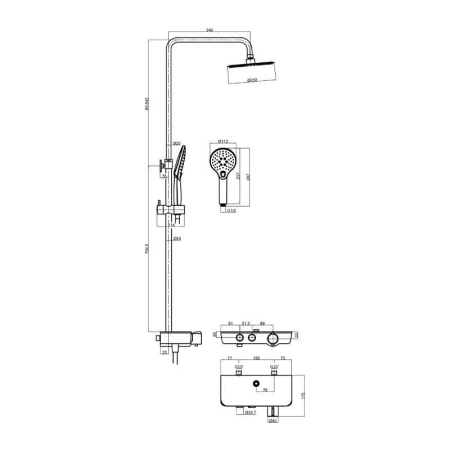 Coloana de dus termostatata din alama, crom lucios, cu polita integrata și set dus, LaVita Coral [2]