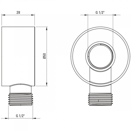 Racord unghiular rotund, pentru furtun de dus, 50x28 mm, bronz, Deante Cascada [1]