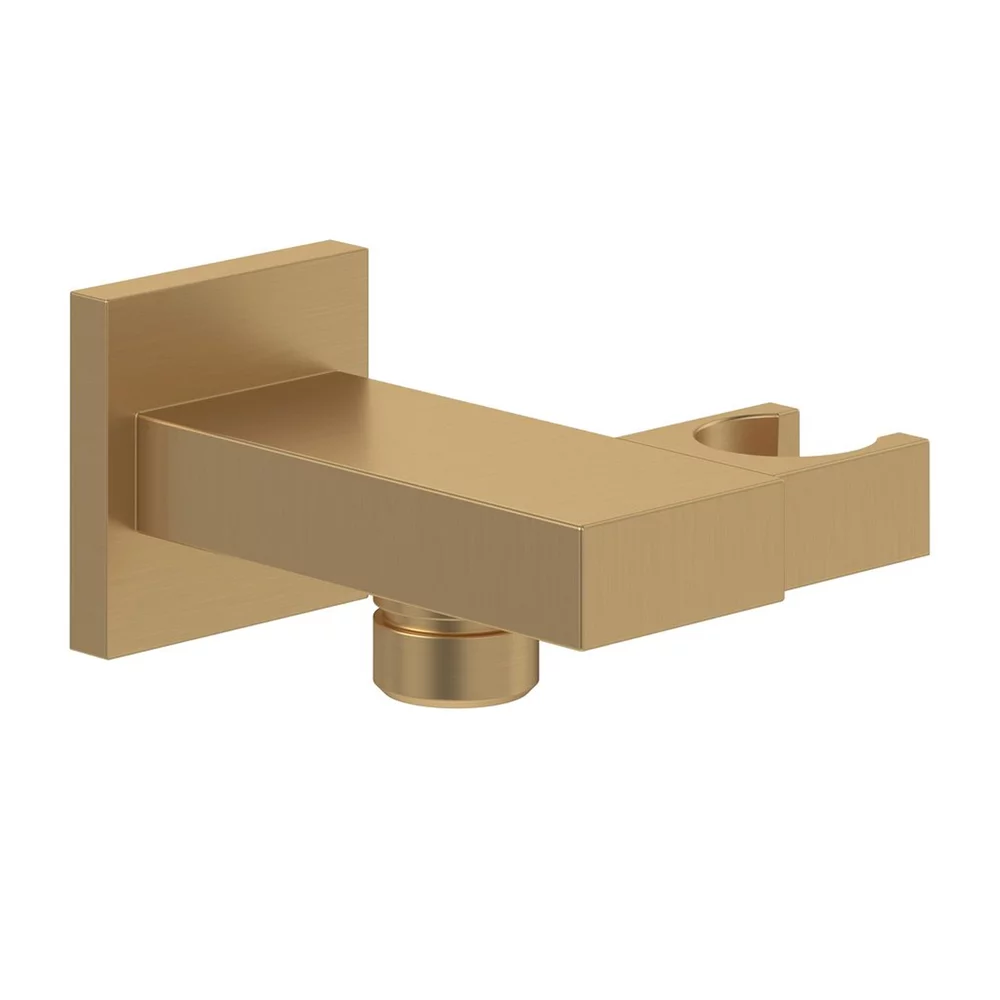 Pare, furtunuri și accesorii pentru duș - Cot racord patrat cu suport dus, auriu periat, Villeroy&Boch Universal Showers