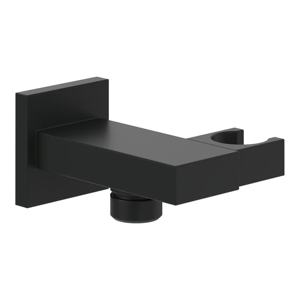 Pare, furtunuri și accesorii pentru duș - Cot racord patrat cu suport dus, negru mat, Villeroy&Boch Universal Showers