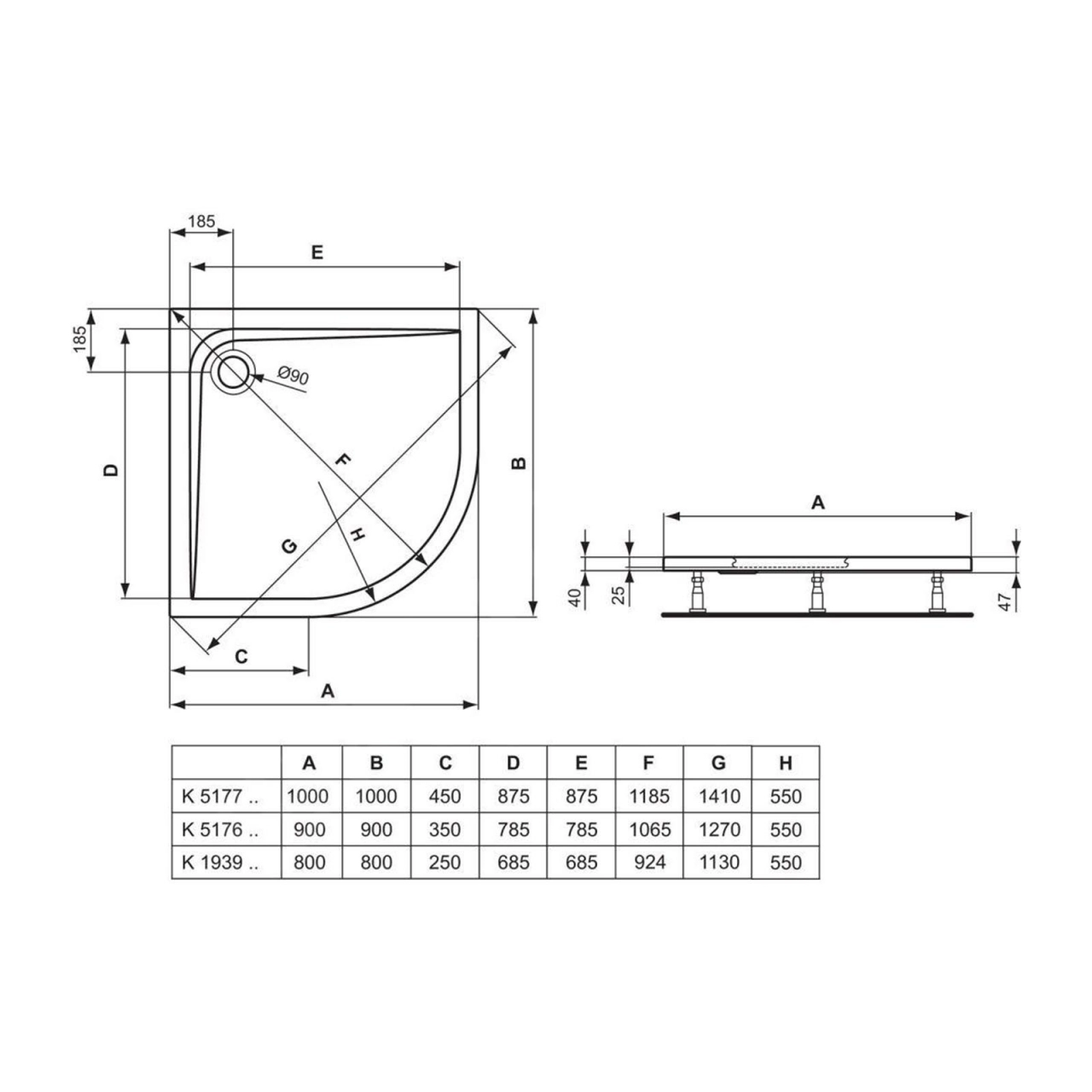 Cadita de dus semirotunda, 90x90x4 cm, alb, Ideal Standard Ultra Flat [3]