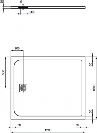 Cadita dus compozit 120x100 cm Ideal Standard Ultra Flat S, gri asfaltic [2]