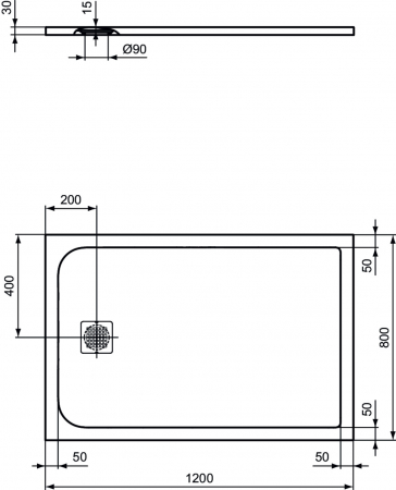 Cadita dus compozit 120x80 cm Ideal Standard Ultra Flat S, alb [2]