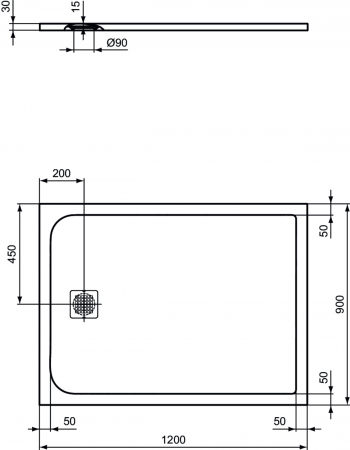 Cadita dus compozit 120x90 cm Ideal Standard Ultra Flat S, gri asfaltic [2]