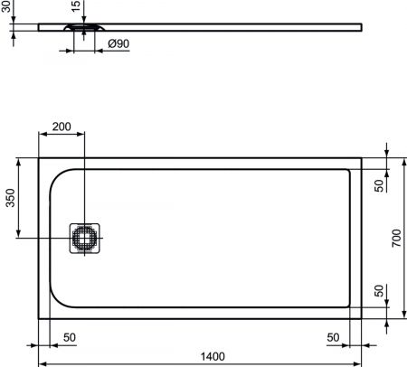 Cadita dus compozit 140x70 cm Ideal Standard Ultra Flat S, negru intens [2]