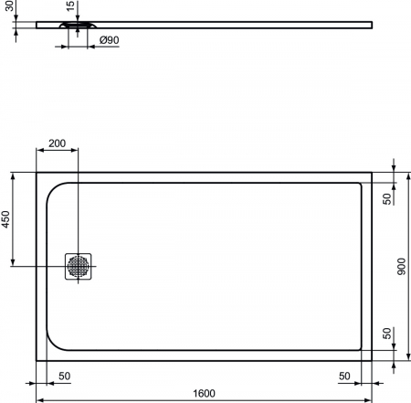 Cadita dus compozit 160x90 cm Ideal Standard Ultra Flat S, alb [2]