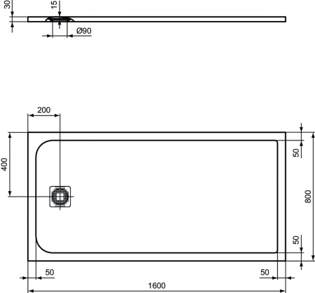 Cadita dus compozit 160x80 cm Ideal Standard Ultra Flat S, bej [2]