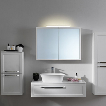 Dulap suspendat cu oglinda si 2 usi KolpaSan Blanche iluminare LED, 95 cm, alb [1]