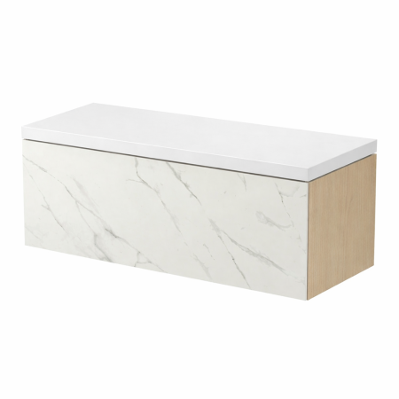 Mobilier pentru lavoar - Dulap baie suspendat Cersanit Inverto 100 pentru lavoar incastrabil, stejar, cu placa ceramica CALACATTA